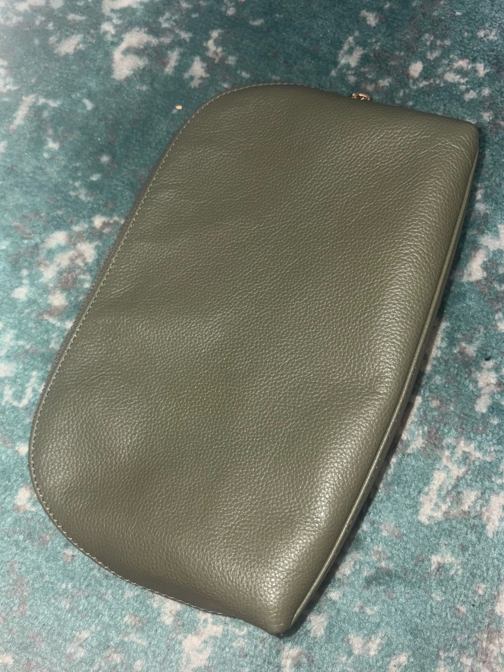 Quince Sage Olive Green Italian Genuine Leather Cosmetic Makeup Tote L Travel